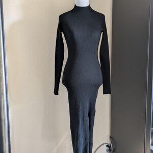 Quince Black Ribbed Mock Neck Sweater Dress XS